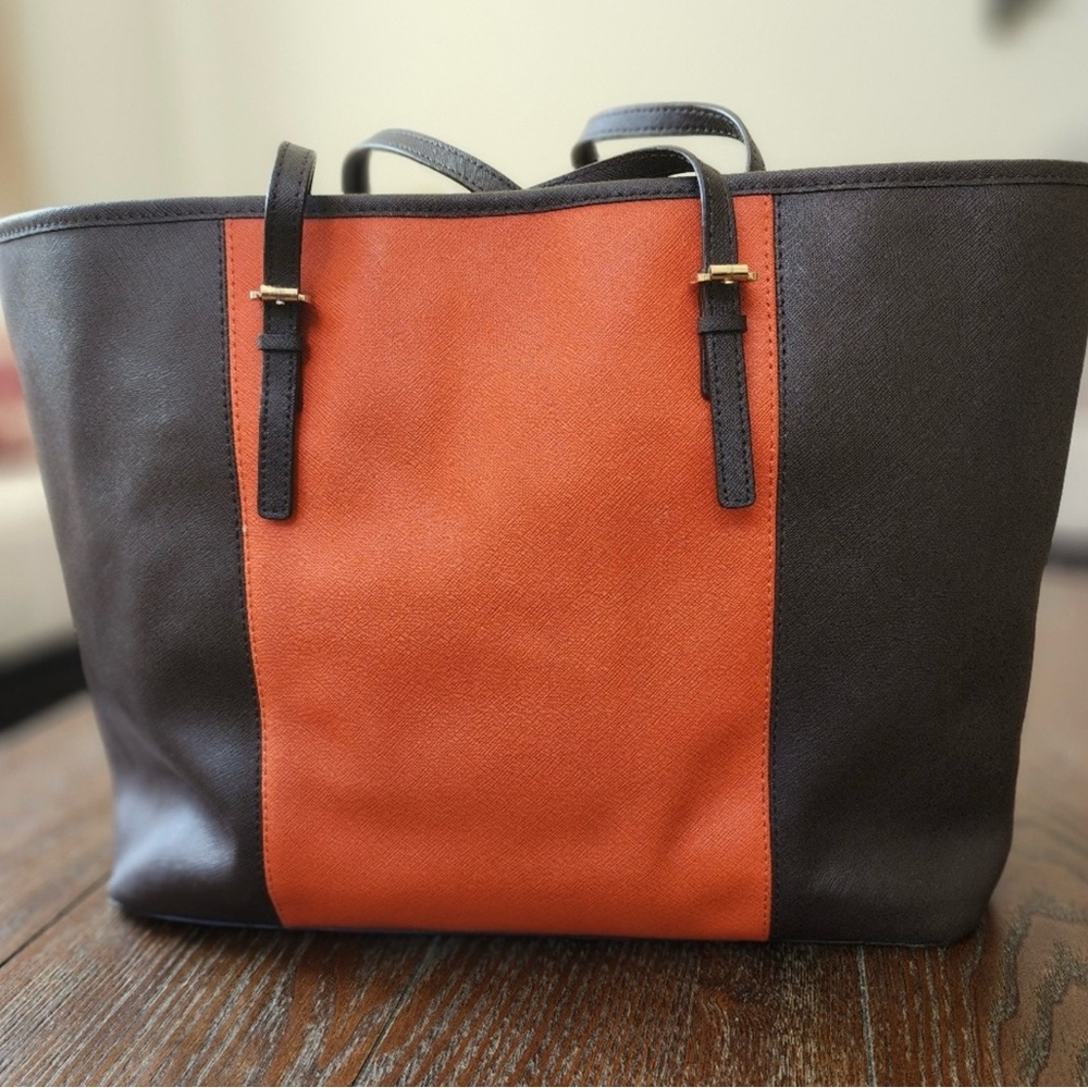 Michael Kors Two-Tone Orange and Brown Tote - Picture 4 of 9